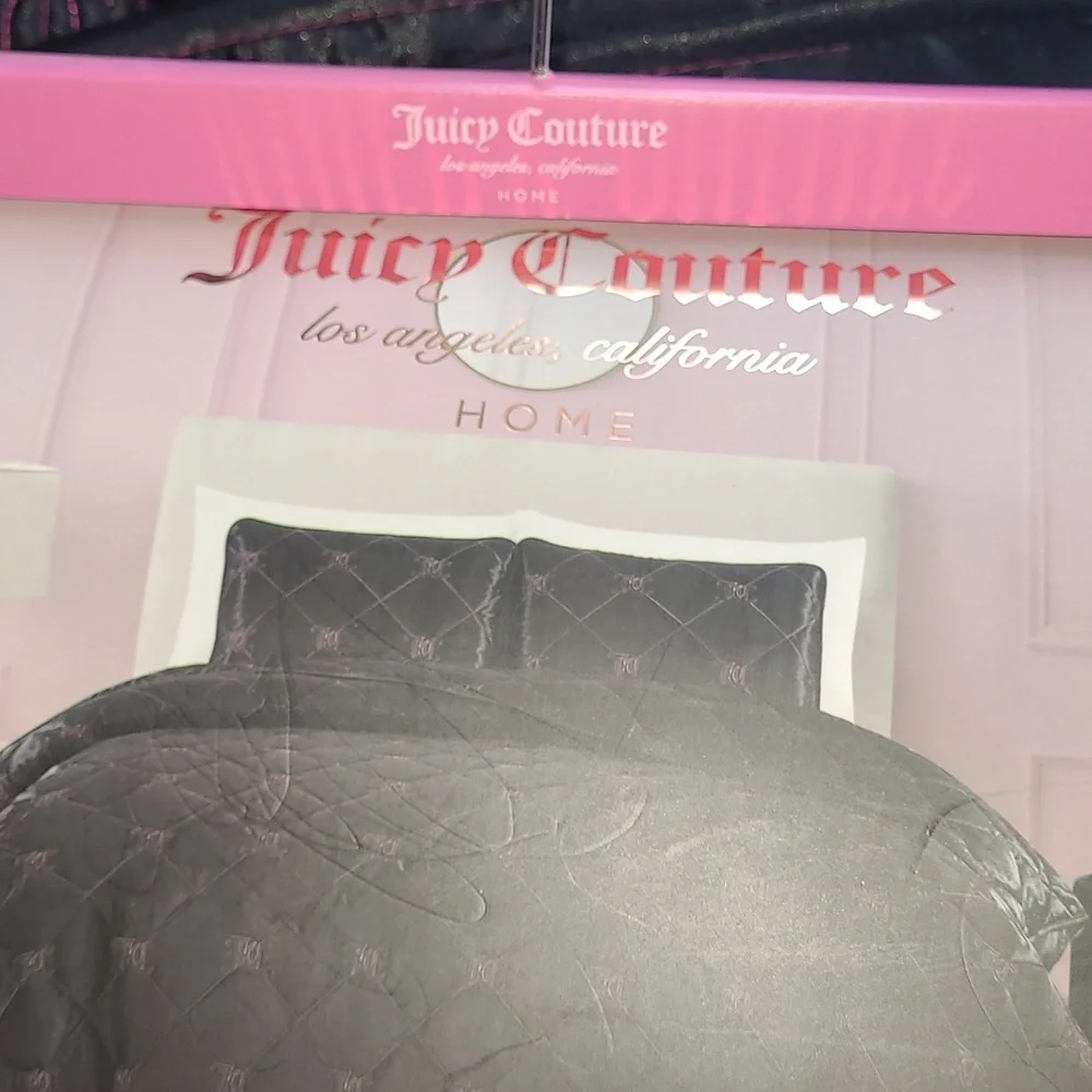 Juicy Couture Black and Pink Satin Quilt Set - King